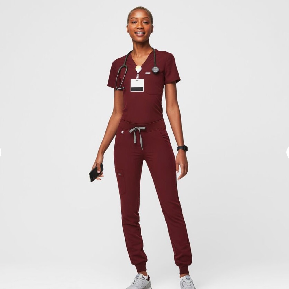 FIGS Zamora Jogger Scrub Pants, Burgundy, Size XXS